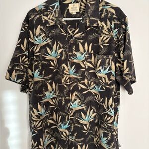 Solitude Mens Button Up 100% Washable Silk Floral Hawaiian Cruise Shirt Large